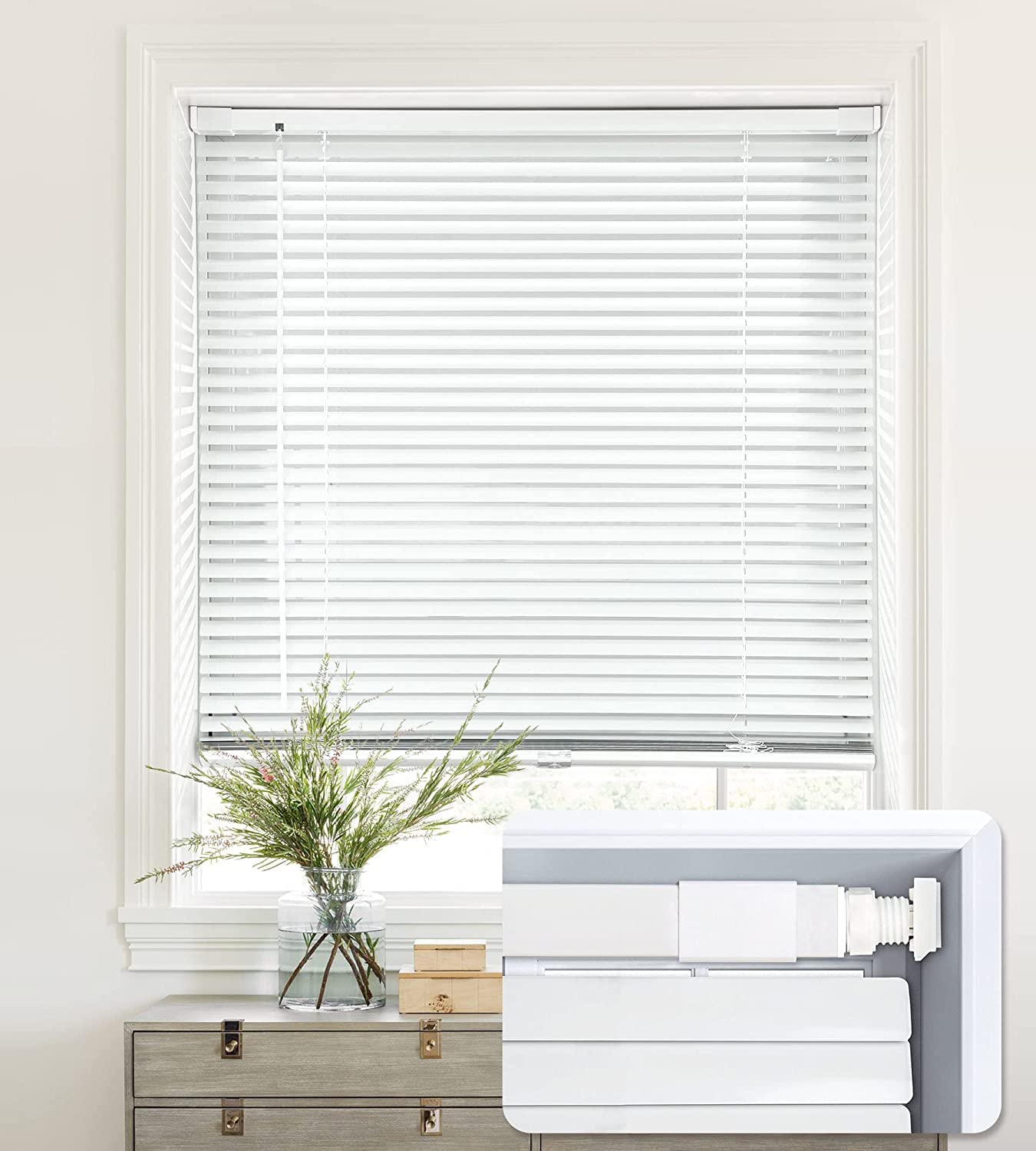 No Drill Cordless 1" Aluminum Mini Blinds, Light Filtering Horizontal Window Shades 21"W×48"H
