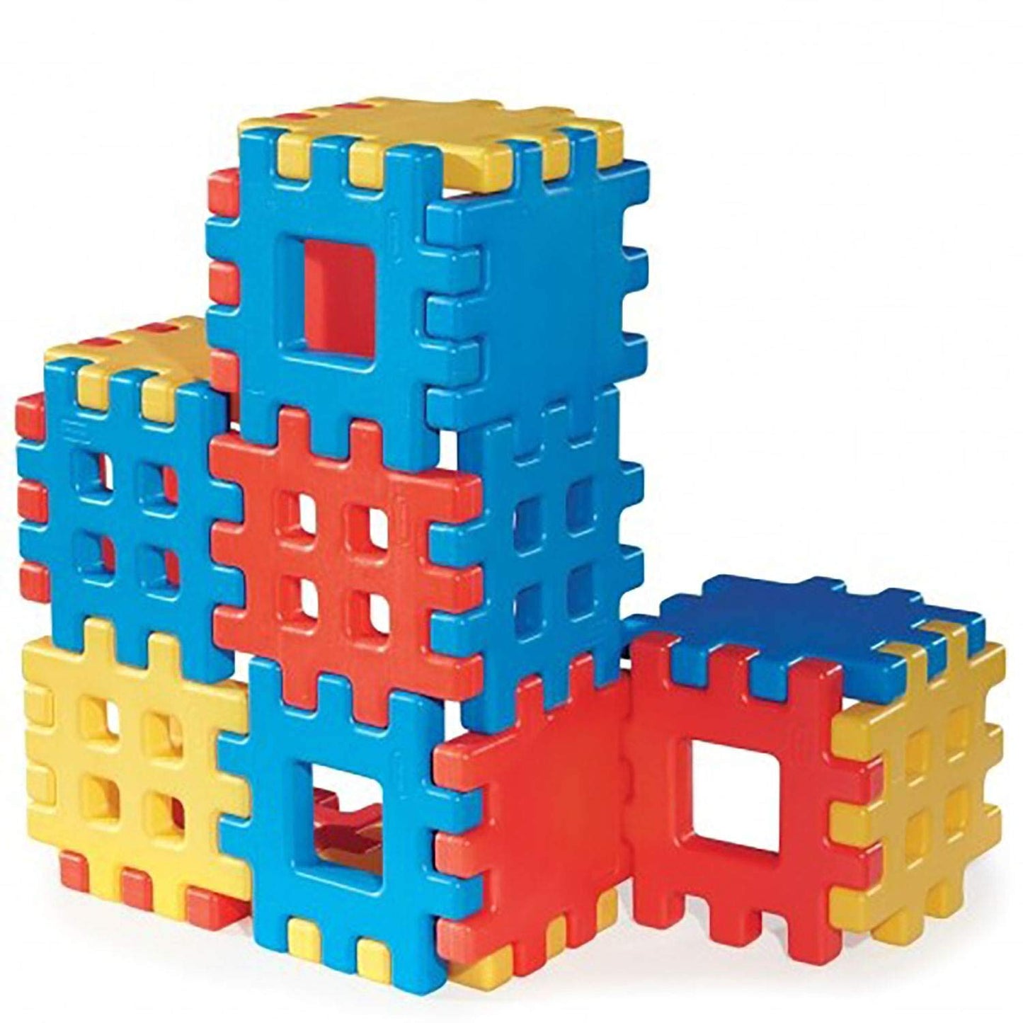Big Waffle Block Set, 18 Pieces Toddler Building Blocks in Blue/Red/Yellow, Educational Toy for Kids