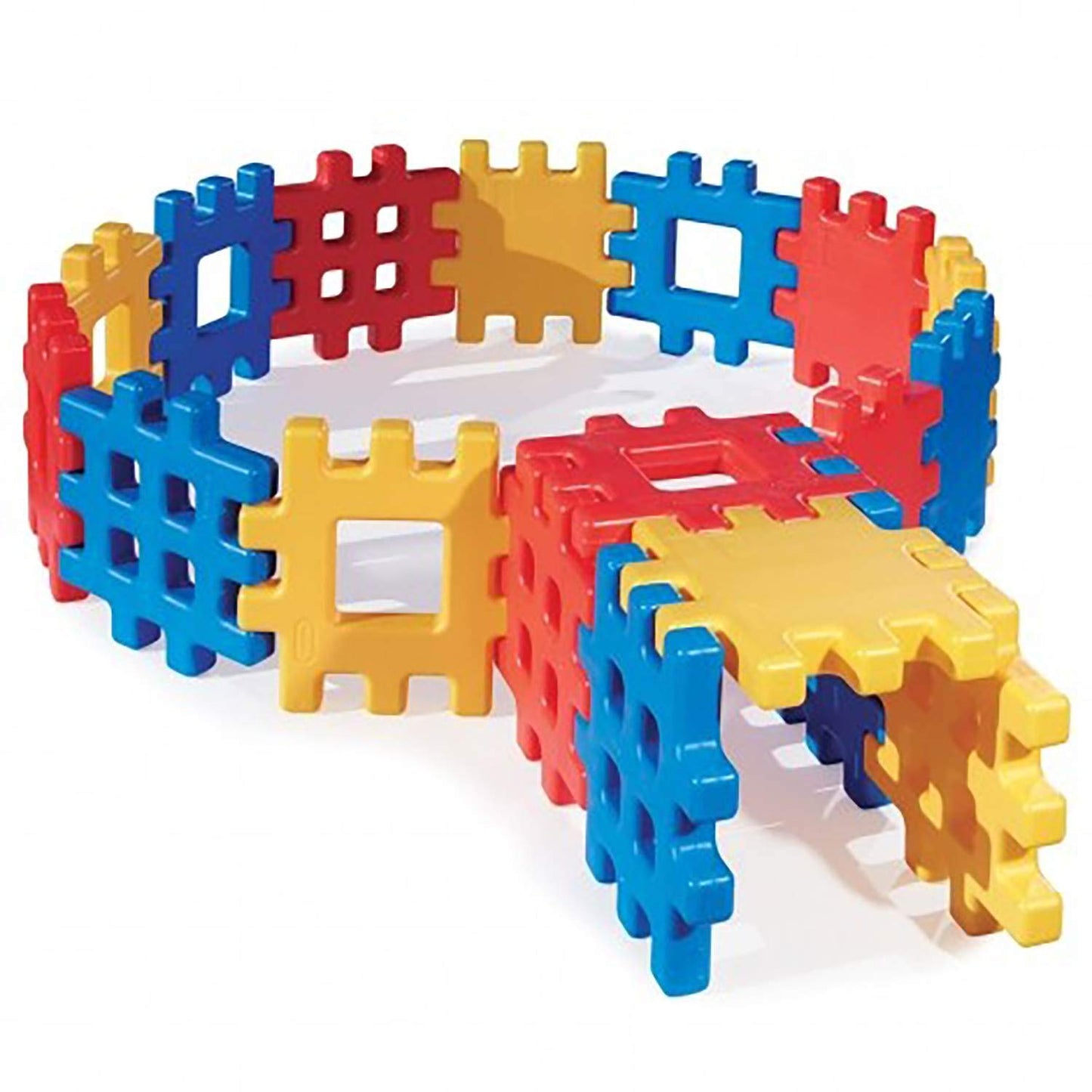 Big Waffle Block Set, 18 Pieces Toddler Building Blocks in Blue/Red/Yellow, Educational Toy for Kids