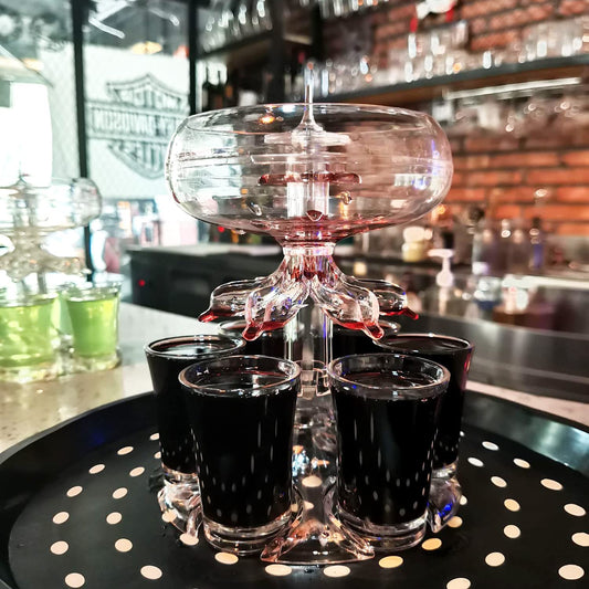 Party Shot Dispenser Set with 6 Shot Glasses, Acrylic Liquor Pourer