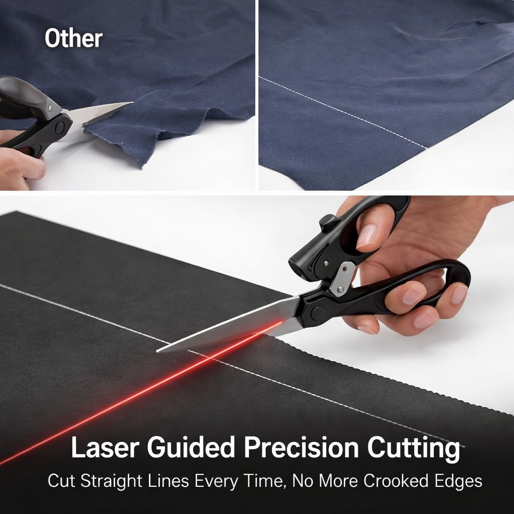 Black Laser Guided Sewing Scissors, Ergonomic Handle for Fabric & Crafts