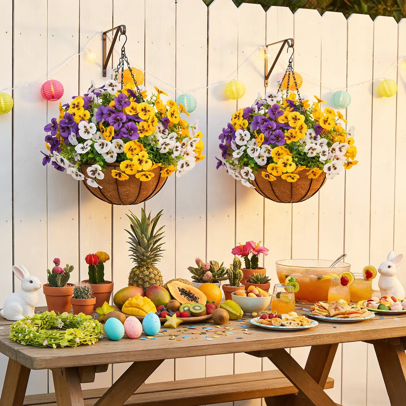 UV Resistant Artificial Hanging Flower Baskets for Indoor & Outdoor Decor