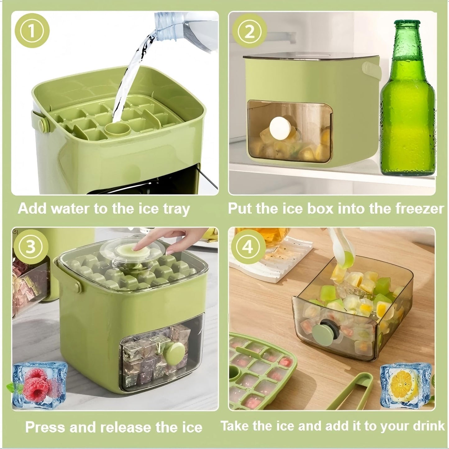 Ice Cube Tray with Lid & Storage Bin, Reusable Ice Mold for Whiskey & Cocktails