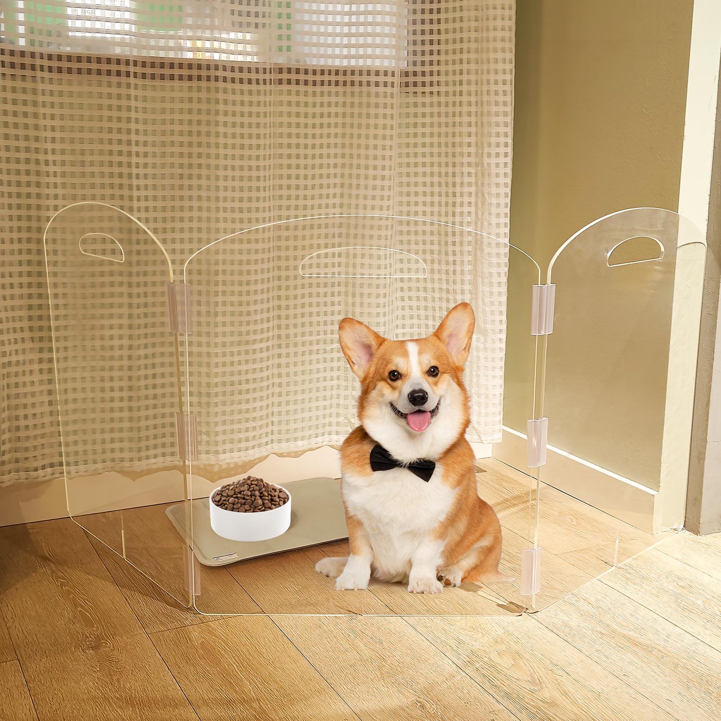 Freestanding Acrylic Pet Gate, 3 Panel Folding Dog & Cat Barrier for Indoor Doorways and Home Spaces