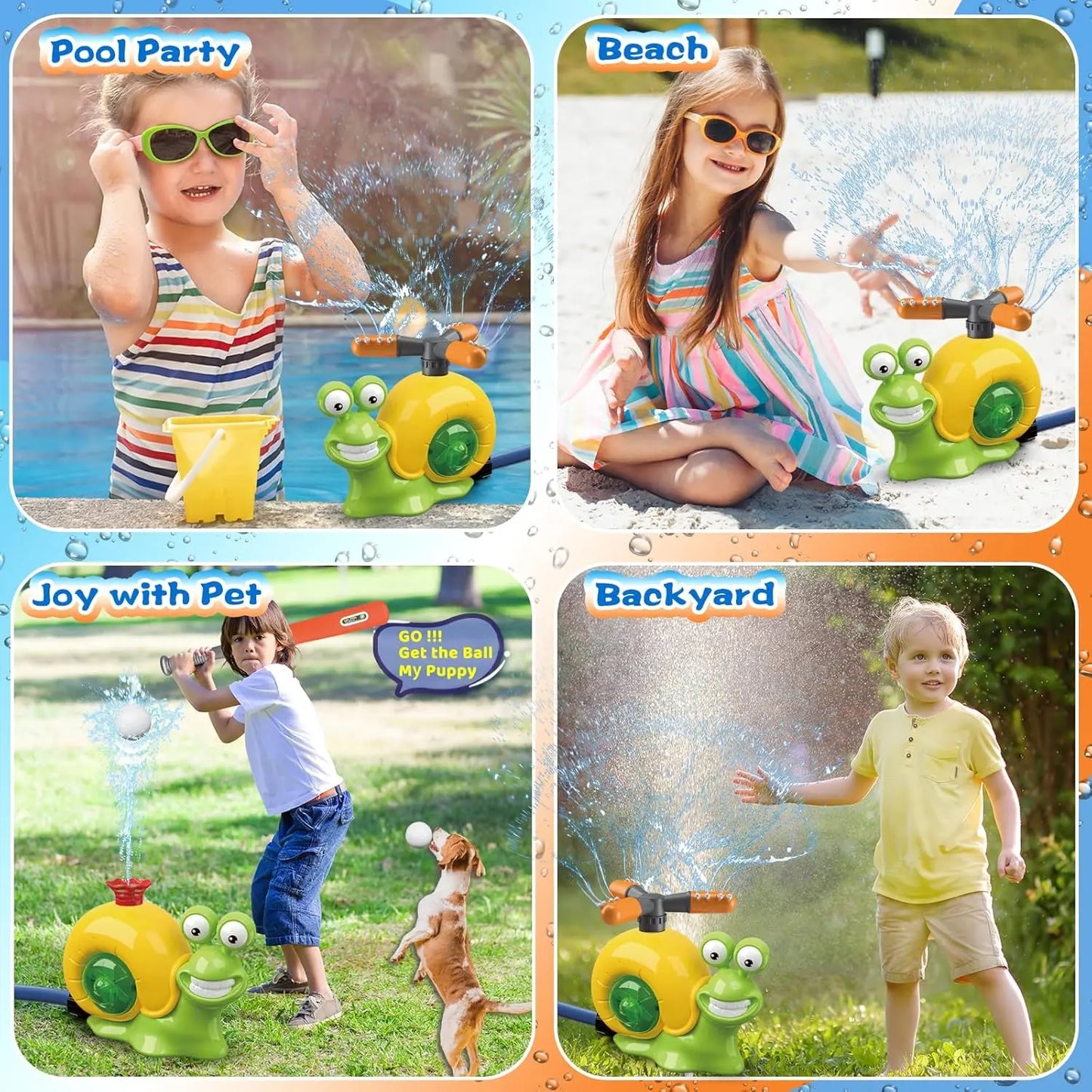 Summer Outdoor Water Toy Set, Rotating Sprinkler Baseball Tee with Water Balls for Kids Backyard Fun
