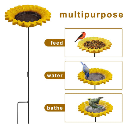 Sunflower Bird Feeder & Bath, Outdoor Ground-Stake Tray for Garden Decoration