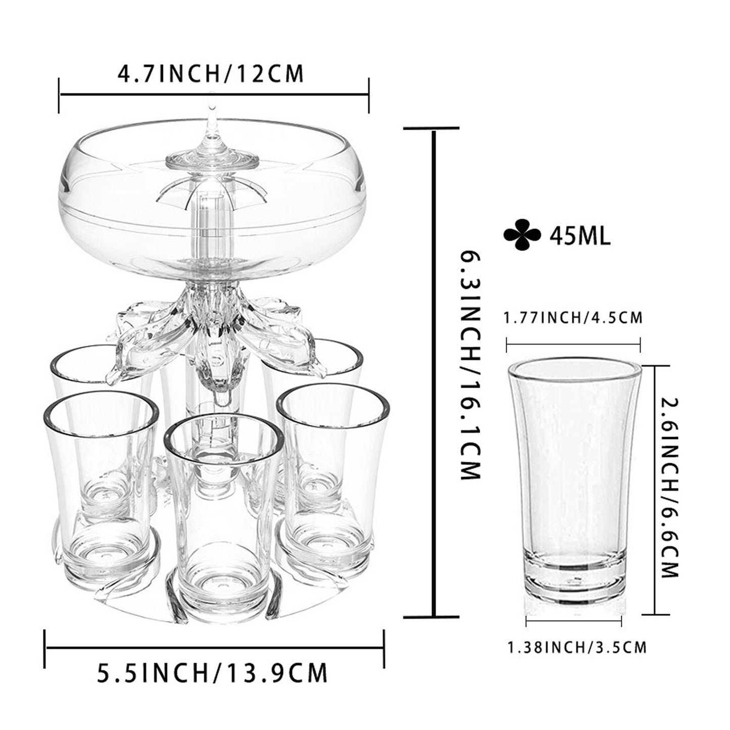 Party Shot Dispenser Set with 6 Shot Glasses, Acrylic Liquor Pourer
