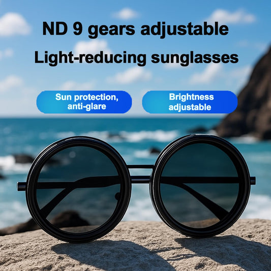 Adjustable Tint Polarized Sunglasses, 1-9 Gears ND Filter Round Eyewear with UV400 Protection for Beach and Outdoor Use