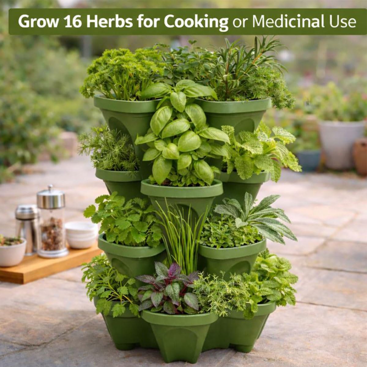 Stackable Vertical Growing System, Large Garden Planter for Strawberries & Herbs, Heavy Duty Design