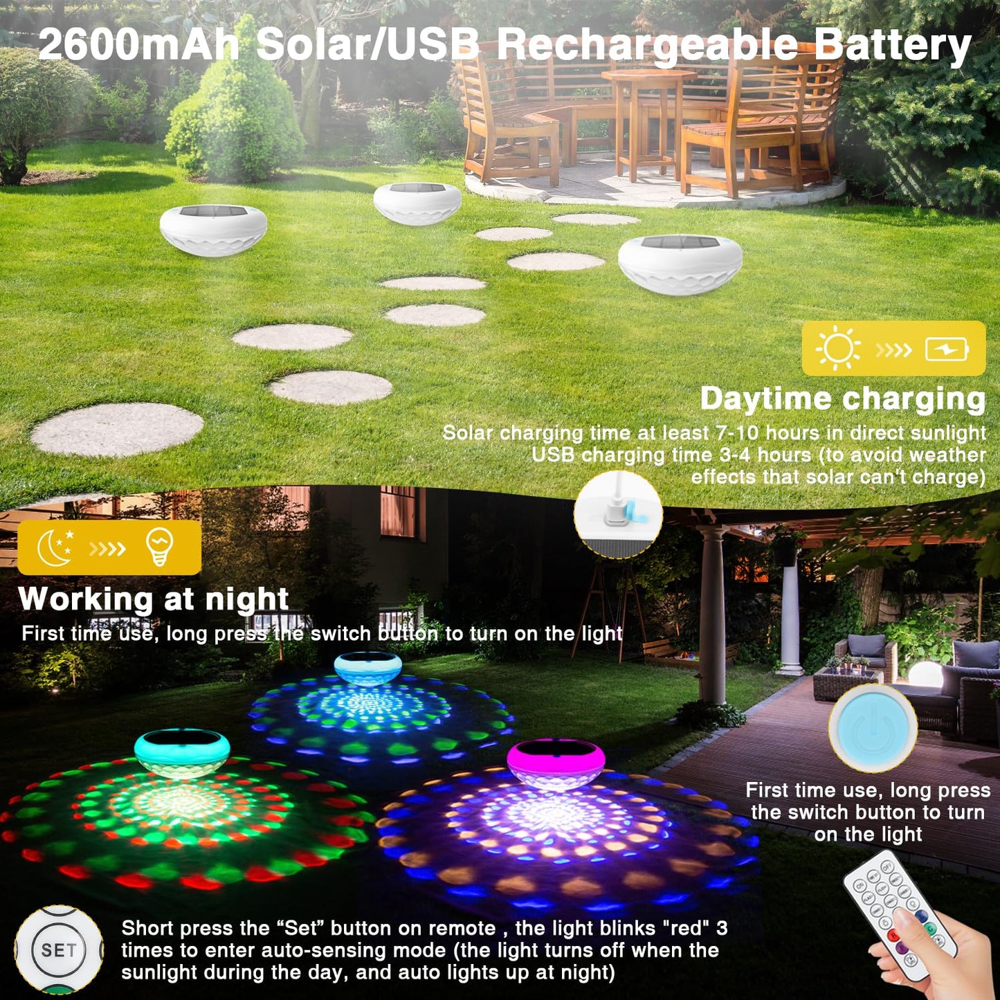4 Pack IP68 Waterproof Remote Floating Pool & Pond Lights