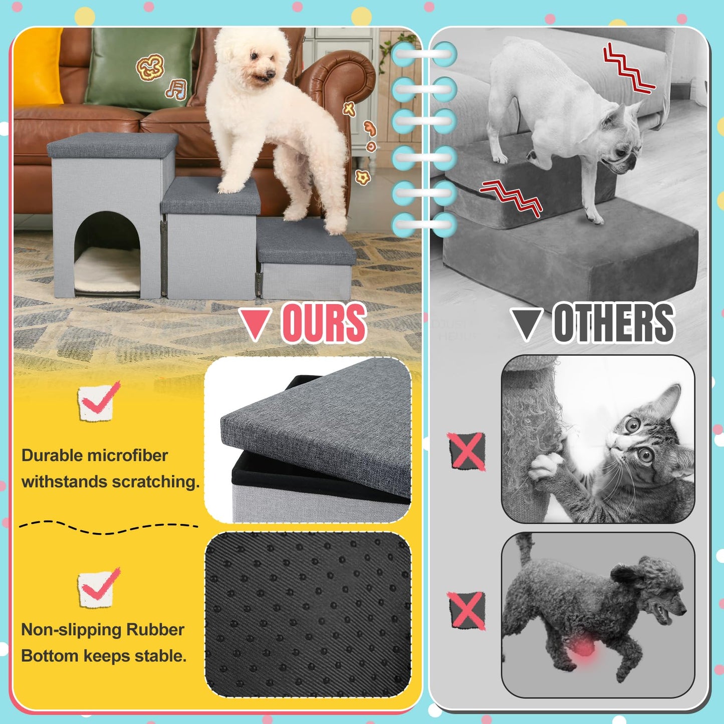 3-Step Non-Slip Foldable Pet Stairs for Dogs and Cats