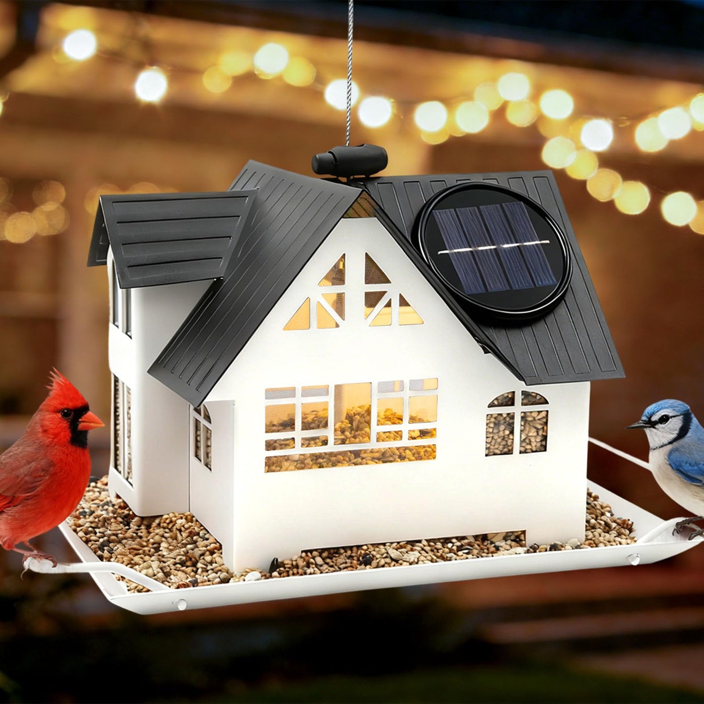 Metal Hanging Bird Feeder with Solar Lights, Wild Bird Feeder for Garden Decor & Gifts