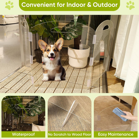 Freestanding Acrylic Pet Gate, 3 Panel Folding Dog & Cat Barrier for Indoor Doorways and Home Spaces