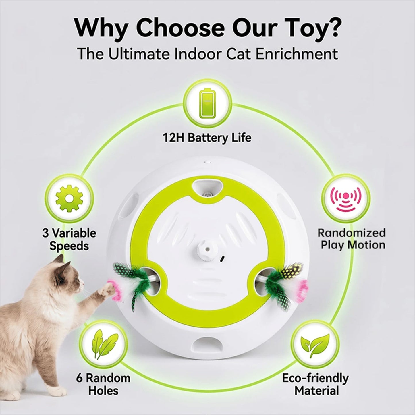 Interactive Whack-a-Mole Cat Toy, Auto Feather Mouse with Motion Sensor
