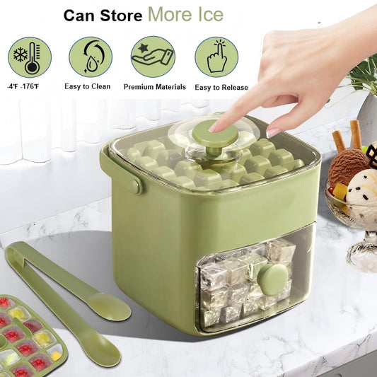 Ice Cube Tray with Lid & Storage Bin, Reusable Ice Mold for Whiskey & Cocktails