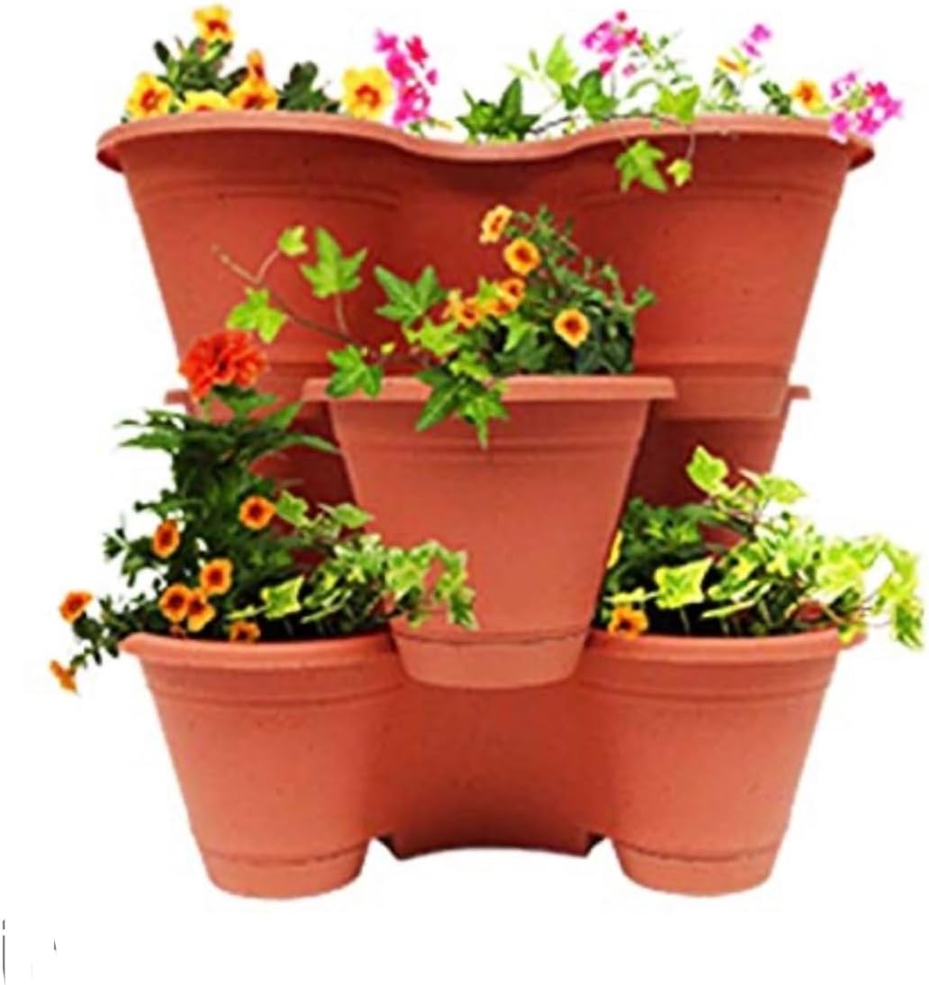 Green Plastic Triple Section Stackable Planter, Multi-Pot Indoor & Outdoor Garden Plant Pot