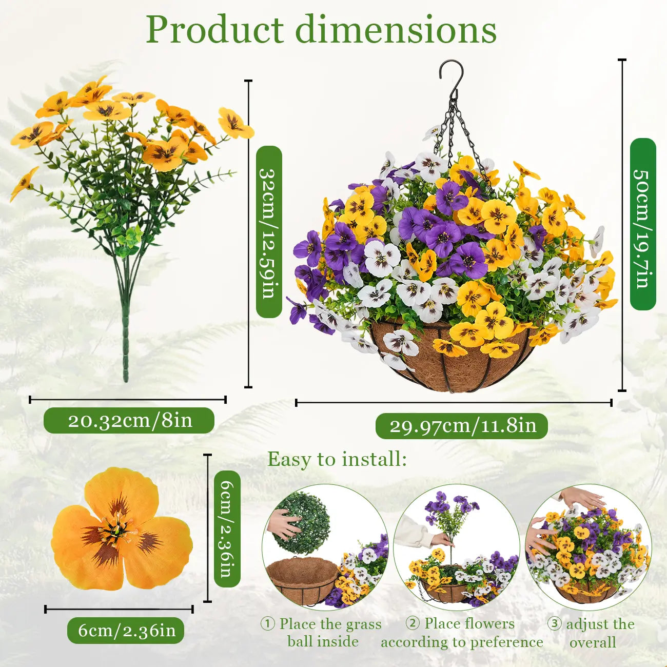 UV Resistant Artificial Hanging Flower Baskets for Indoor & Outdoor Decor