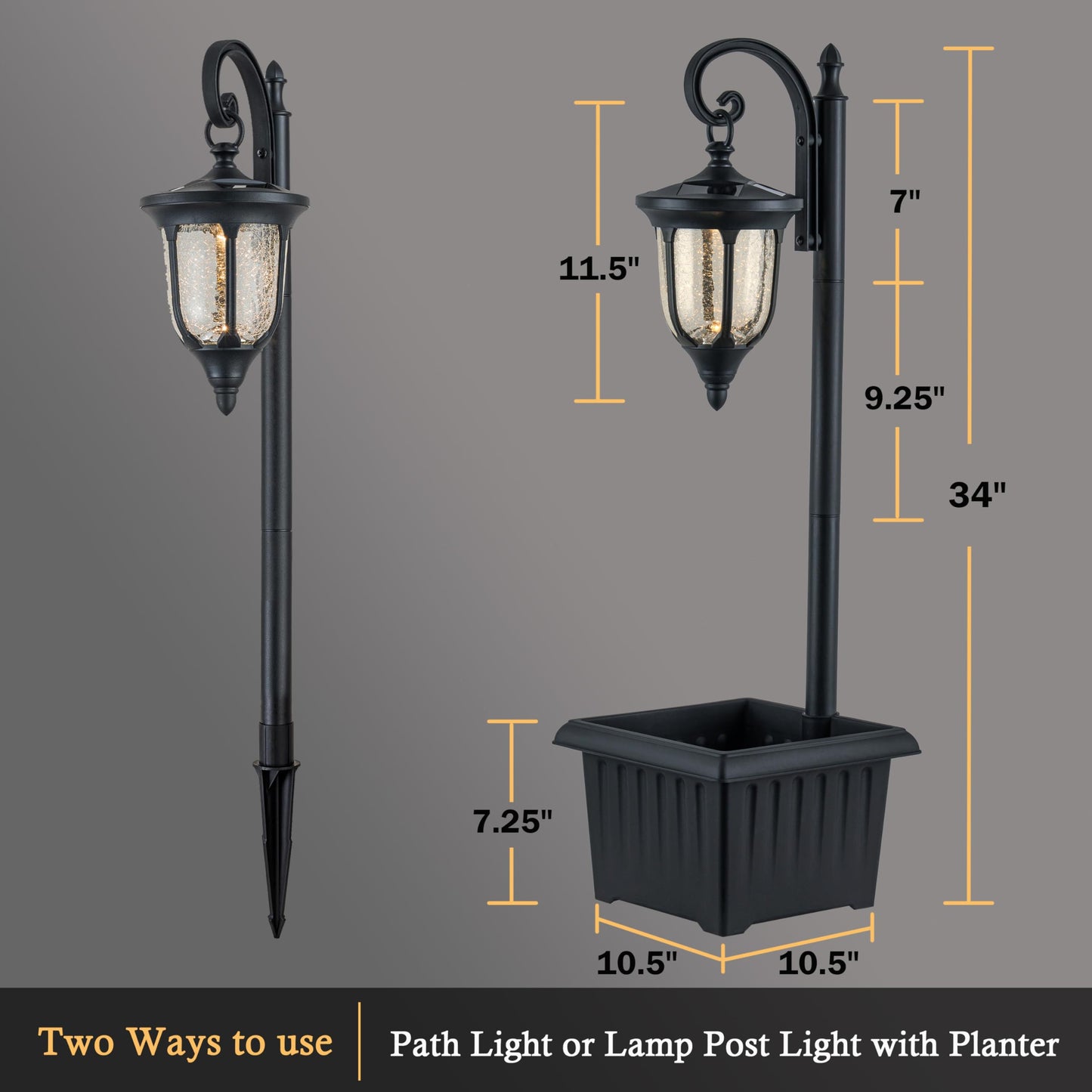 2-in-1 Solar Lamp Post Light with Planter, Mosaic Glass Outdoor Light