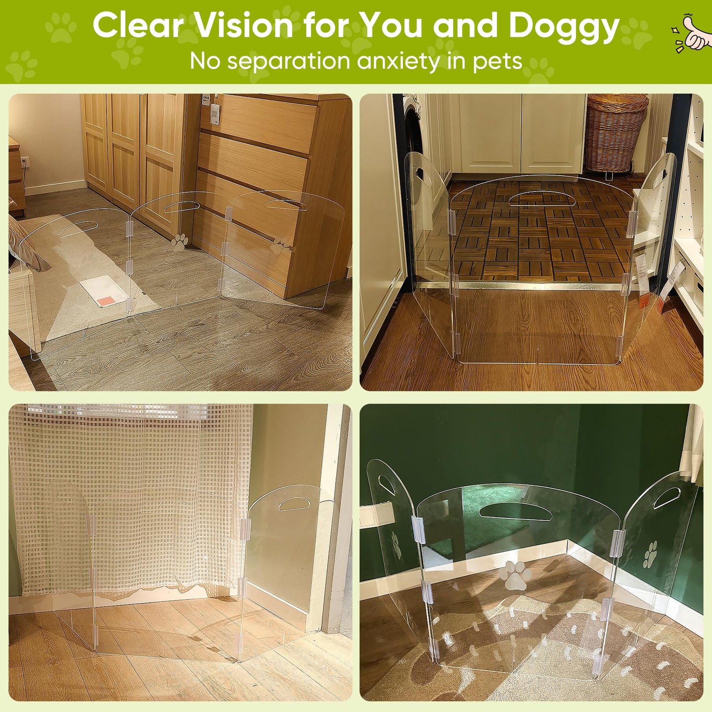 Freestanding Acrylic Pet Gate, 3 Panel Folding Dog & Cat Barrier for Indoor Doorways and Home Spaces