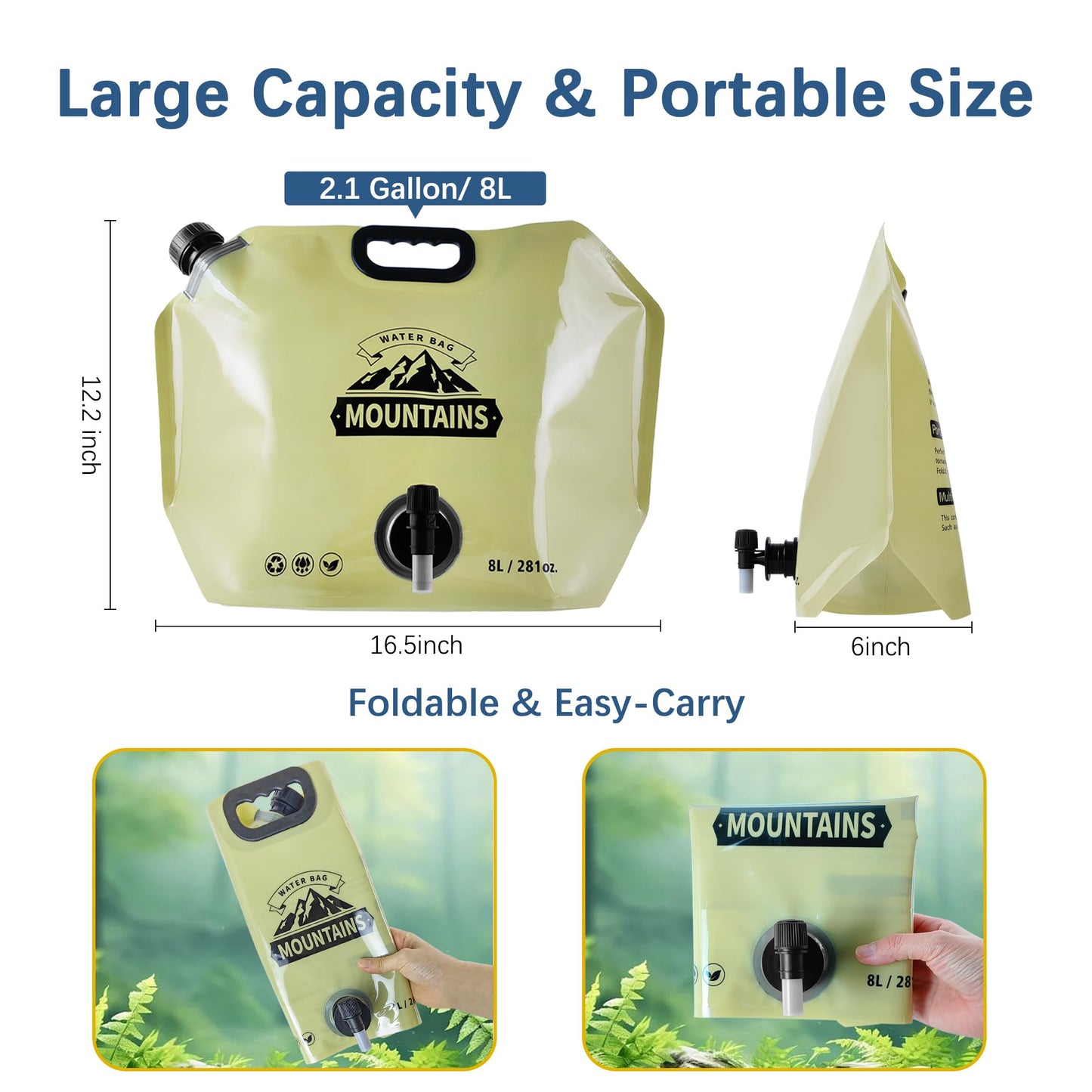 Collapsible Water Jug with Spigot, BPA-Free Portable Water Bags for Camping