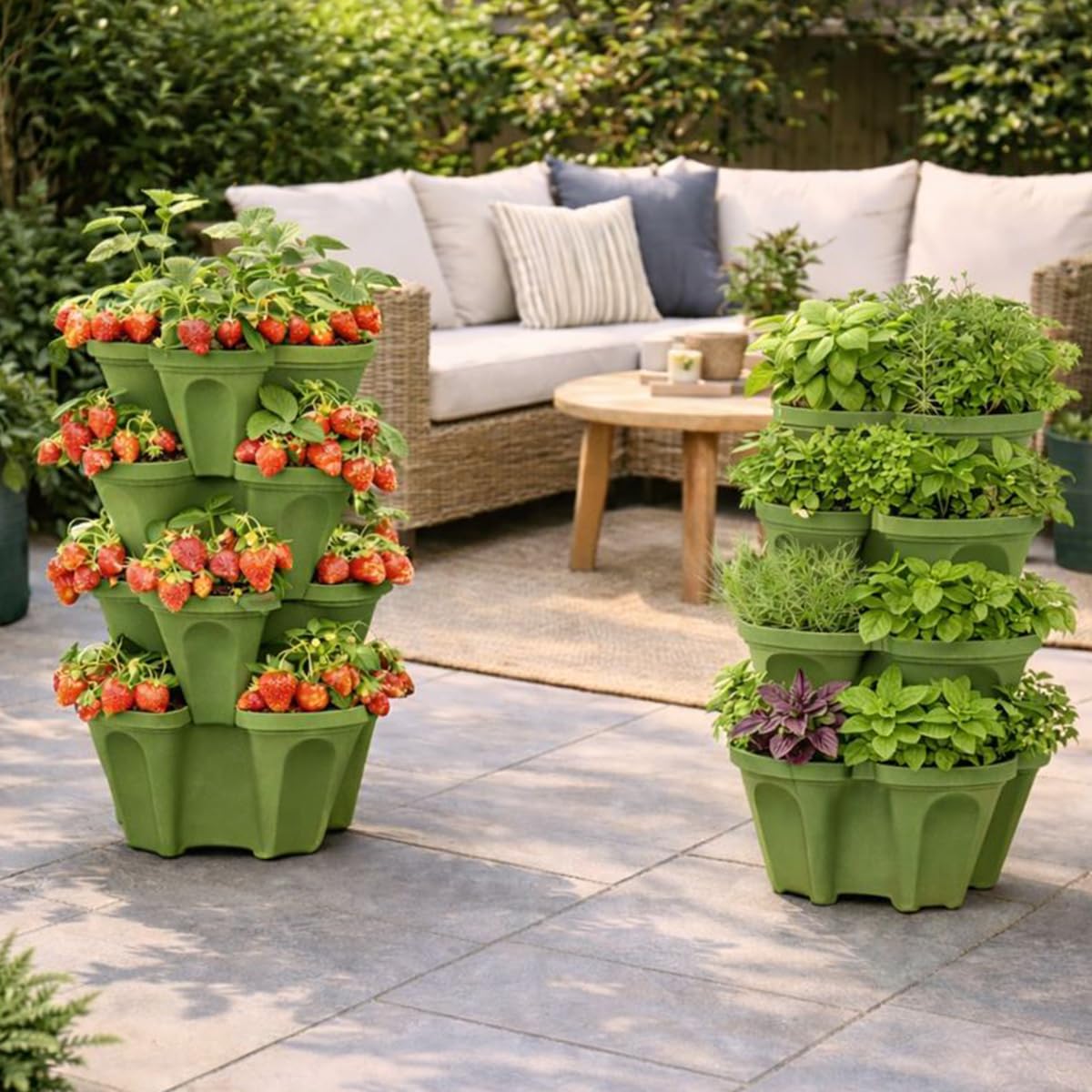 Stackable Vertical Growing System, Large Garden Planter for Strawberries & Herbs, Heavy Duty Design