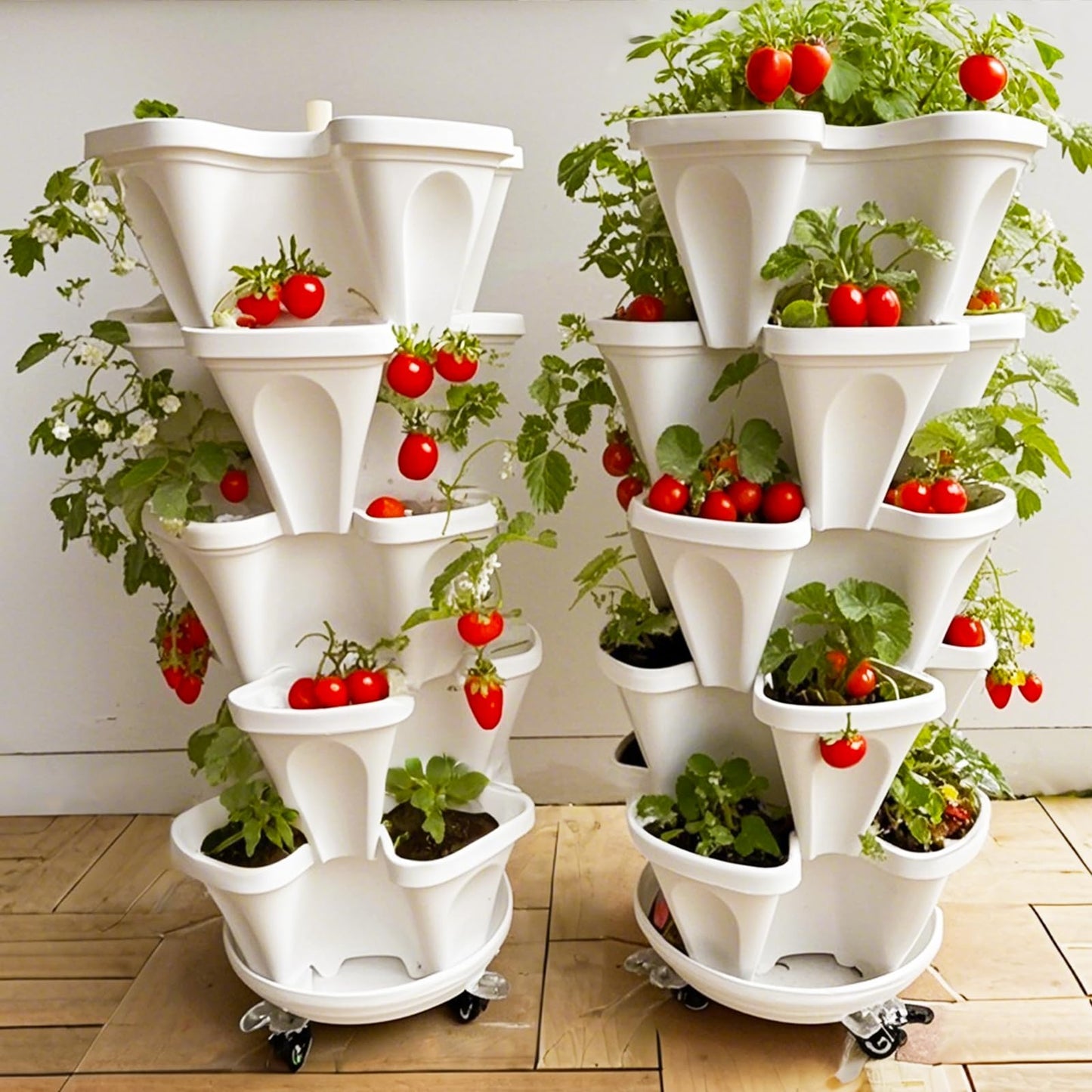 7 Tier Vertical Stackable Planter Tower, Multi Layer Plant Growing Pot with Support Pole and Removable Wheels