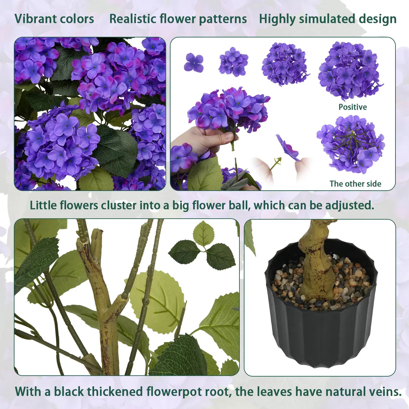 2Pcs 3Ft Silk Artificial Hydrangea Tree in Planter with Decor Pebbles, Indoor Outdoor Home Patio Decor | summerwins