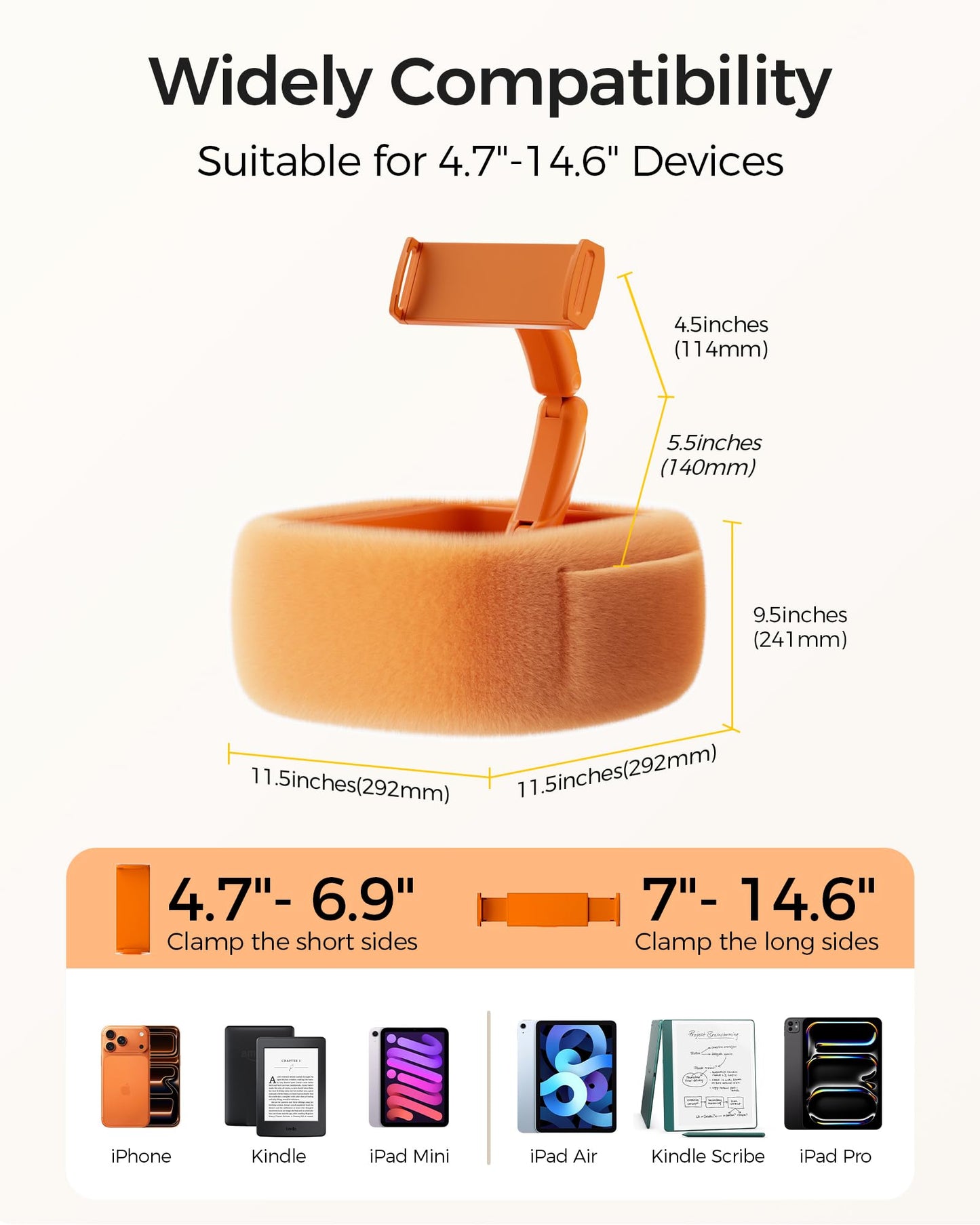 Tablet Pillow Stand with Snack Bowl, 360° Adjustable 4.7-14.6”