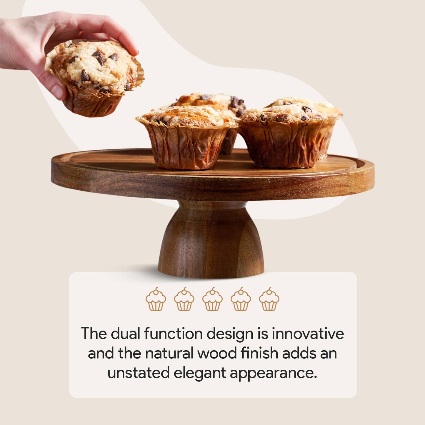 Acacia Wood Cake Stand with Dome Cover, 12" Round Dessert Display & Charcuterie Board for Cheese, Fruit and Snacks