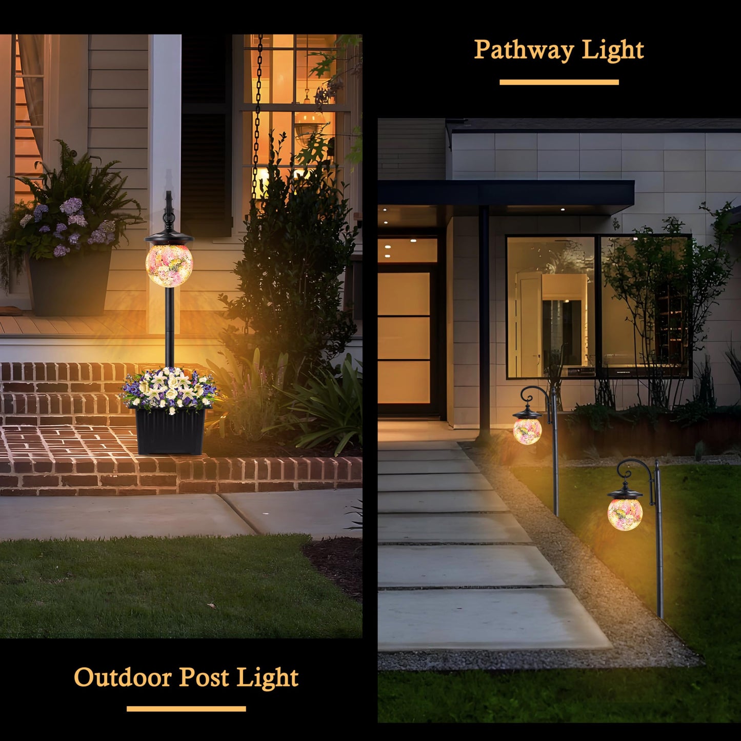 2-in-1 Solar Lamp Post Light with Planter, Mosaic Glass Outdoor Light
