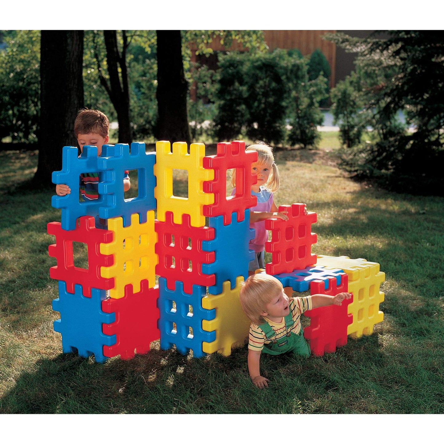 Big Waffle Block Set, 18 Pieces Toddler Building Blocks in Blue/Red/Yellow, Educational Toy for Kids