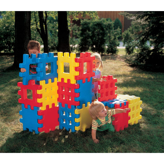 Big Waffle Block Set, 18 Pieces Toddler Building Blocks in Blue/Red/Yellow, Educational Toy for Kids