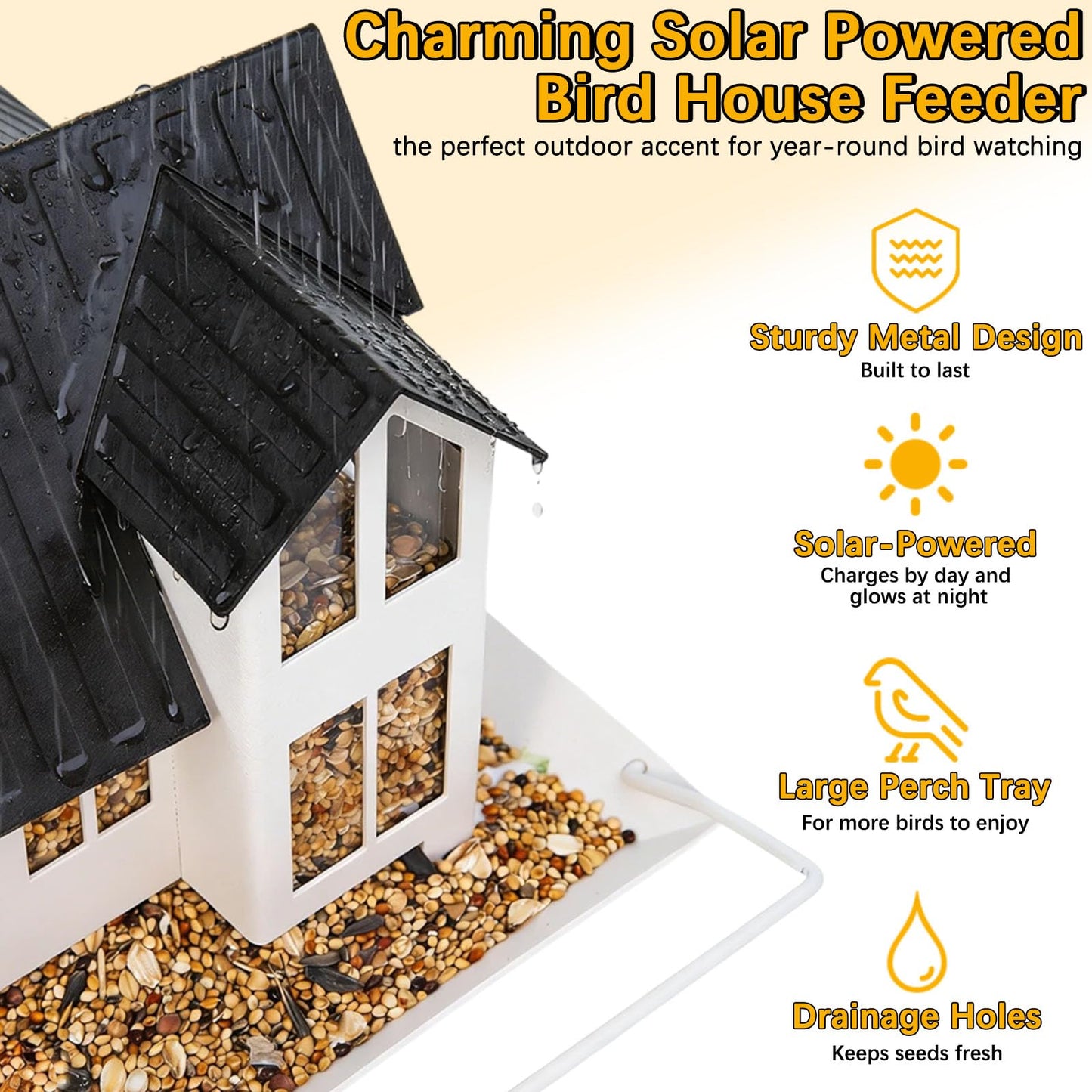 Metal Hanging Bird Feeder with Solar Lights, Wild Bird Feeder for Garden Decor & Gifts
