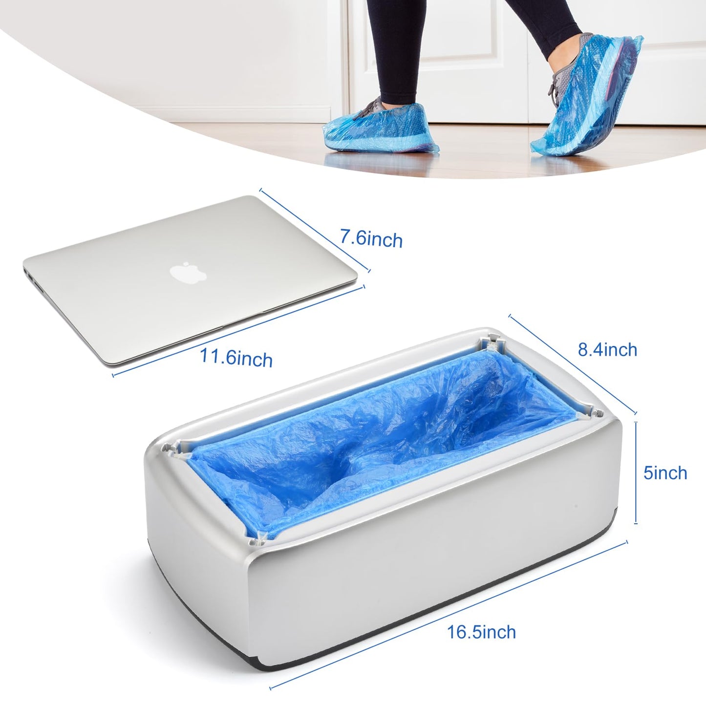 Silver Automatic Shoe Cover Dispenser with 200pcs Disposable Covers