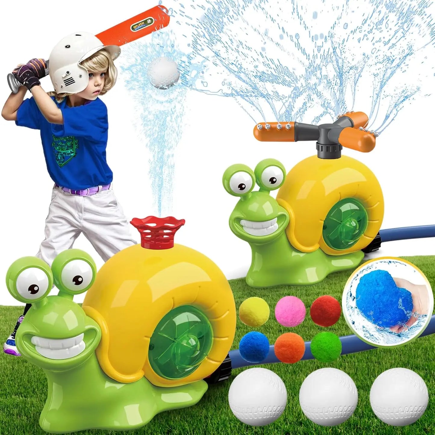 Summer Outdoor Water Toy Set, Rotating Sprinkler Baseball Tee with Water Balls for Kids Backyard Fun