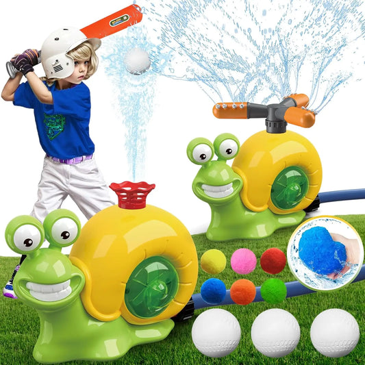 Summer Outdoor Water Toy Set, Rotating Sprinkler Baseball Tee with Water Balls for Kids Backyard Fun