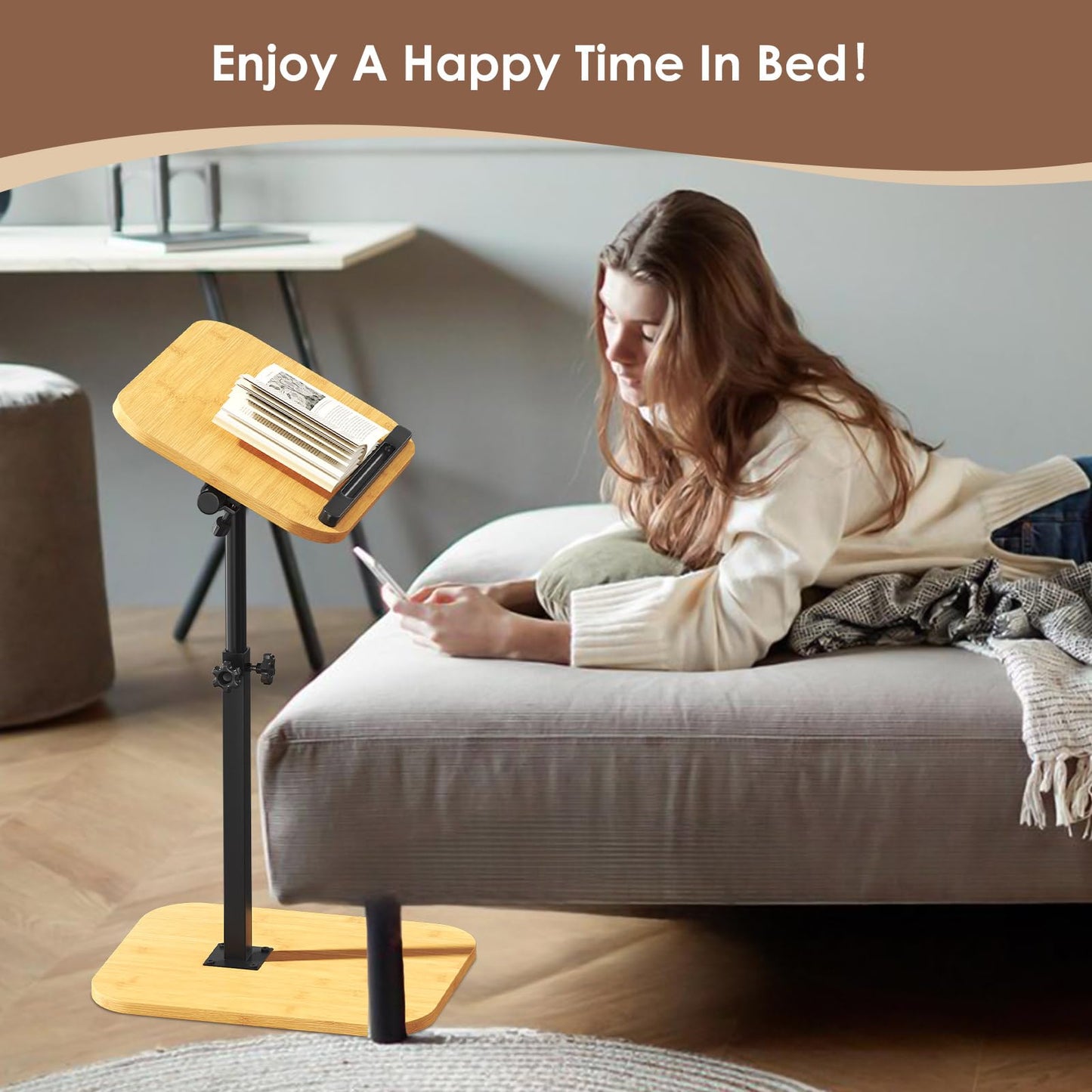 Adjustable C-Shaped Side Table, 360° Swivel End Table for Living Room