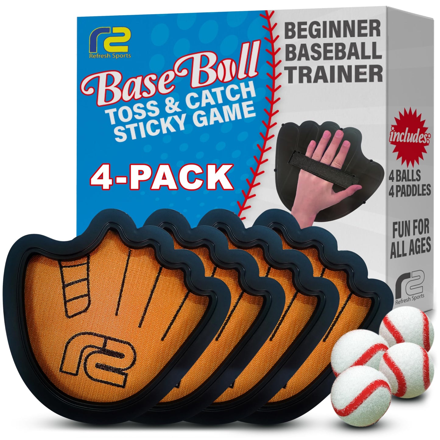 Toss and Catch Ball Game Set with Sticky Balls & Paddle, Beginner Baseball Training Glove for Kids and Adults