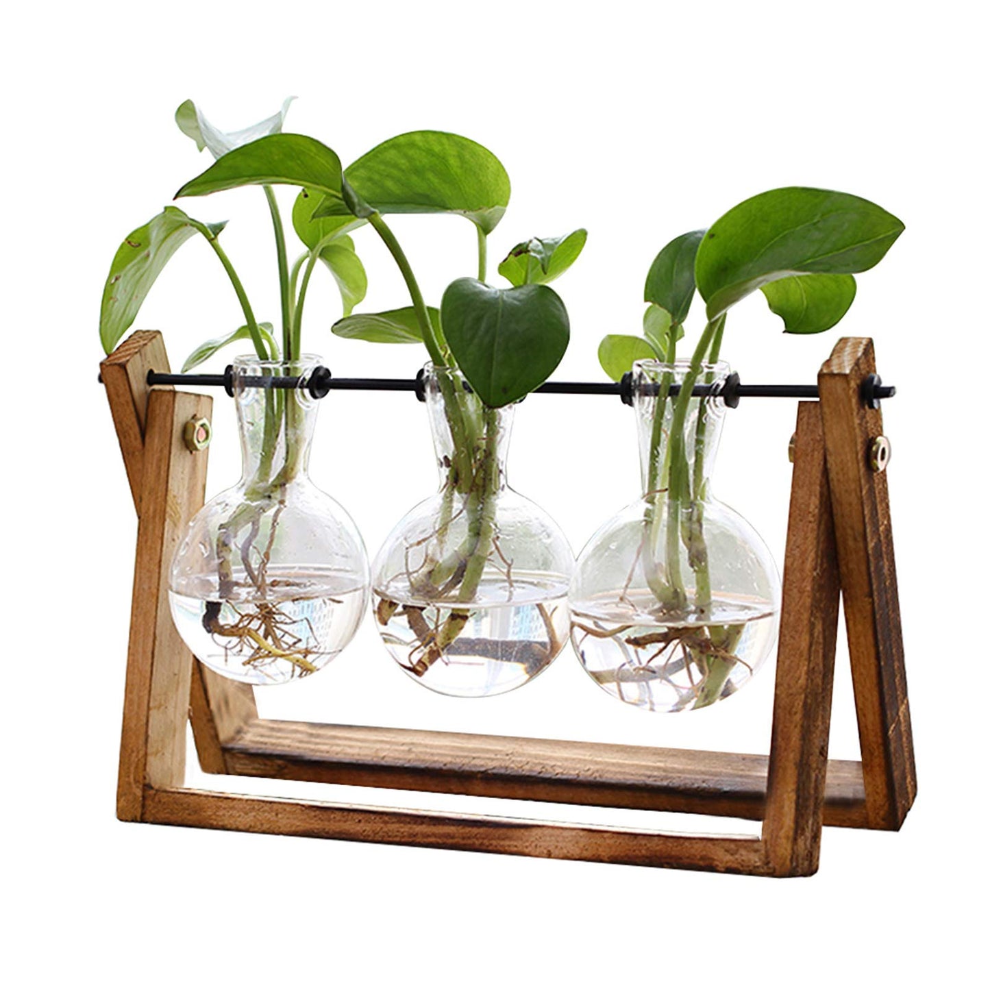 Retro Tabletop Hydroponic Glass Vase, Stylish Air Planter with Stable Stand for Indoor Greenery Decor