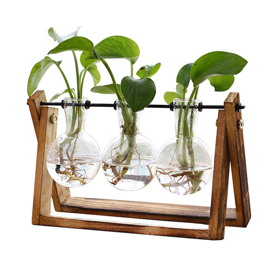 Retro Tabletop Hydroponic Glass Vase, Stylish Air Planter with Stable Stand for Indoor Greenery Decor