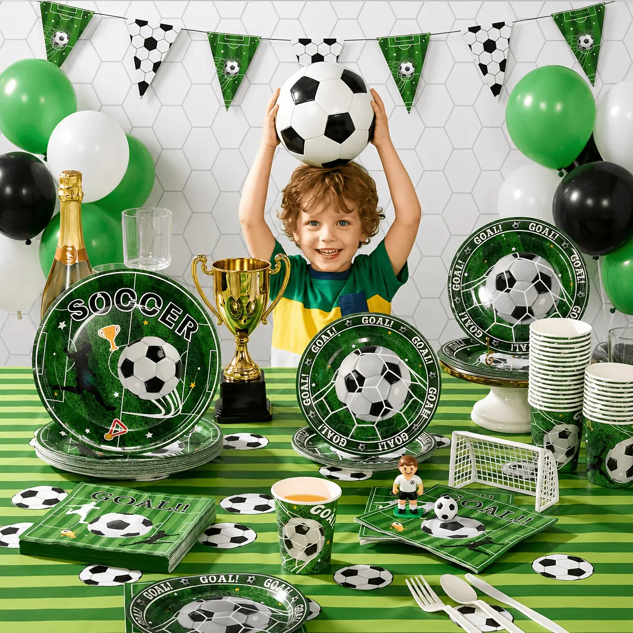 Soccer Themed Party Supplies Kit, Disposable Tableware & Decorations for 30 Guests