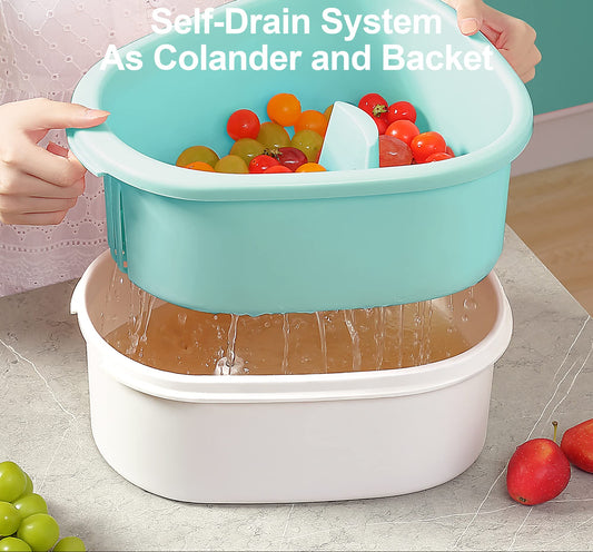 Multifunctional Fruit Washer Spinner Bowl, Portable Vegetable Cleaning Scrubber for Home Kitchen
