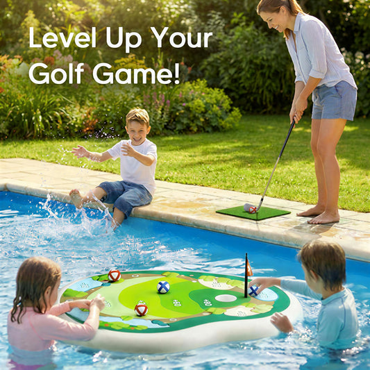 Floating Golf Chipping Green Pool Game, Inflatable Summer Toy for Kids & Family Parties