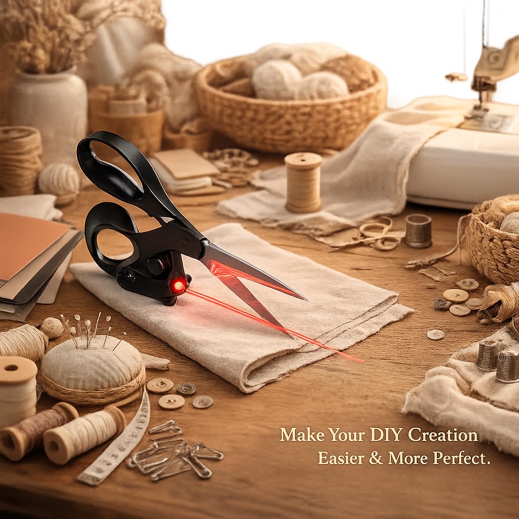 Black Laser Guided Sewing Scissors, Ergonomic Handle for Fabric & Crafts