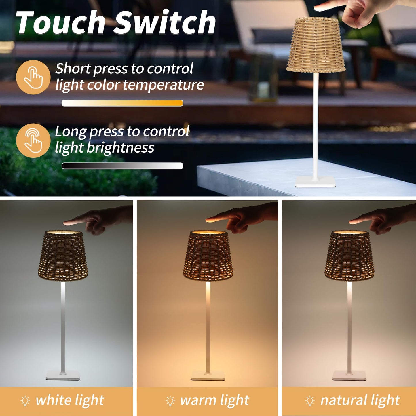Set of 2 Rechargeable Cordless LED Table Lamps, Waterproof for Patio, Restaurant & Kitchen