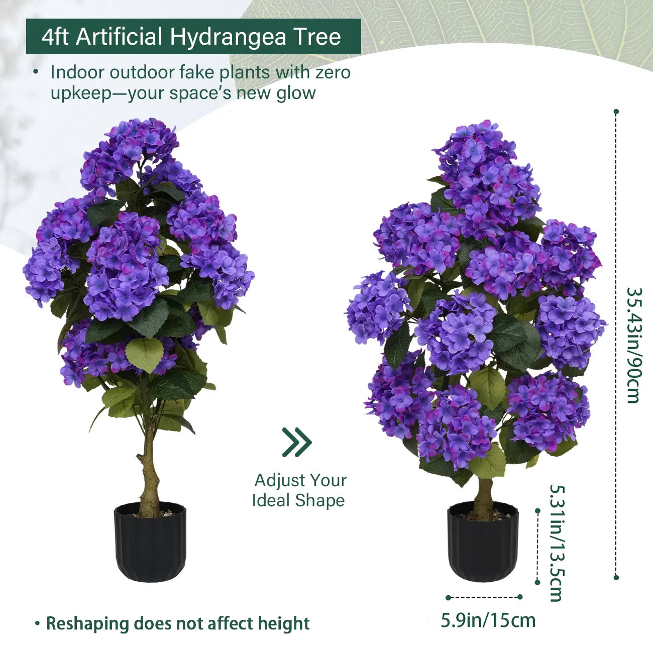 2Pcs 3Ft Silk Artificial Hydrangea Tree in Planter with Decor Pebbles, Indoor Outdoor Home Patio Decor | summerwins