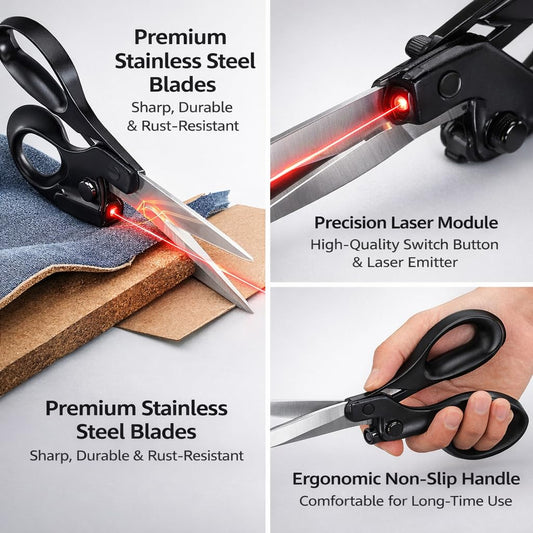 Black Laser Guided Sewing Scissors, Ergonomic Handle for Fabric & Crafts