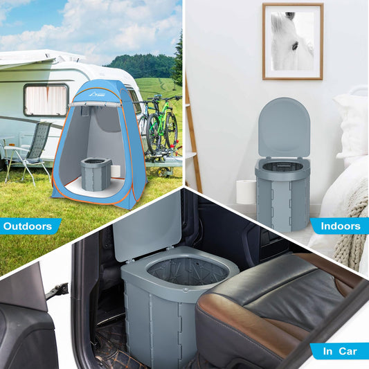 Portable Folding Camping Toilet for Adults, Waterproof Porta Potty with Lid, Paper Holder, Carry Bag & Disposable Liners
