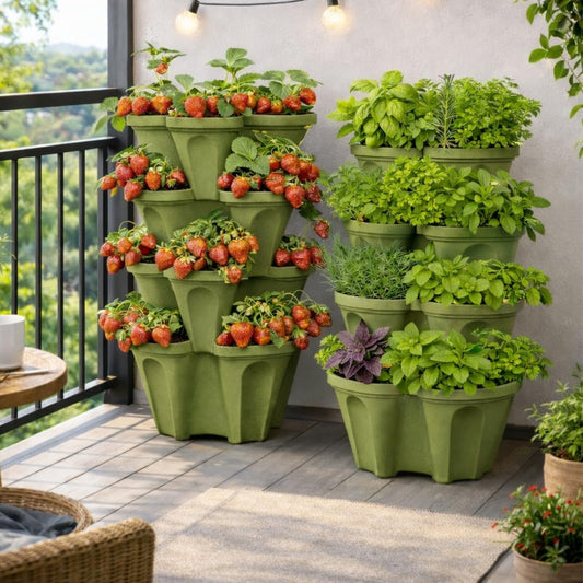 Stackable Vertical Growing System, Large Garden Planter for Strawberries & Herbs, Heavy Duty Design