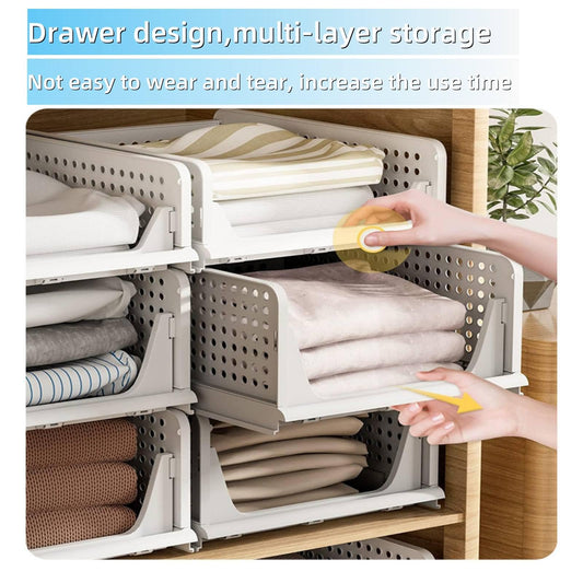 Stackable Plastic Storage Baskets, 4 Pack Foldable Closet Organizers